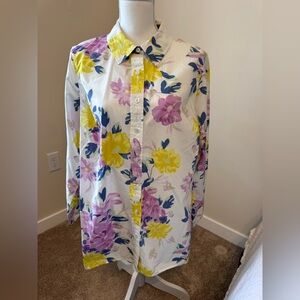 Chico’s Floral Women's Blouse - Yellow, Blue and 
  Purple On White Background